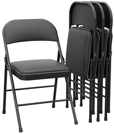 Garvee Pack 4 Sillas Plegables Comedor, Muebles de Cocina Silla Plegable Acolchada, Sillas de Comedor de PU, para Cocina, Salón, (Negro) 47×50×75 cm