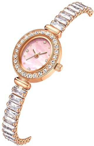 findtime Damenuhren Analoge Quarzuhr Armbanduhr Damen Verstellbare Diamondarmband Exquisite Stylisches Elegante Vintage Uhr für Frauen Verstellbar Armreif Oval Schmuck Design Roregold Weiß