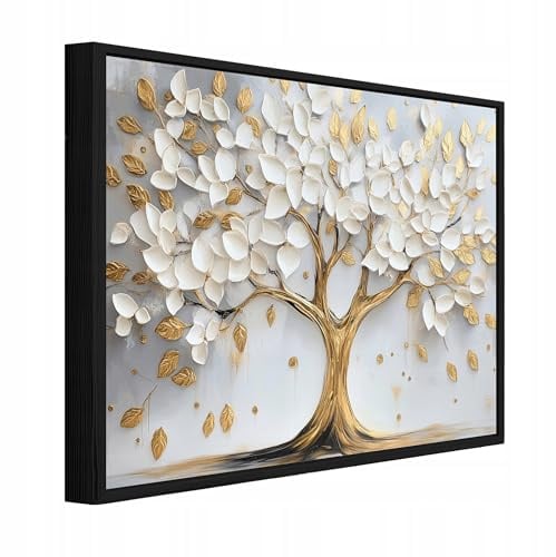 WallArena Leinwand Bilder Baum - 60 x 40 cm Gold | Leinwandbilder, Bild auf leinwand, Wandbild XXL groß Wandbilder für Wohnzimmer Schlafzimmer Wohnzimmerbilder