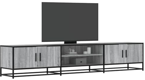 Massbinet TV-Schrank Lowboard für Fernseher mit Ablagen rustikale Tür Industrieller Stil Metallgestell Vintage Grau Sonoma 210x35x41 cm Holzwerkstoff