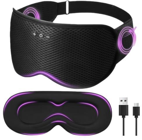 flintronic Bluetooth Antifaz para Dormir, máscara inalámbrica de música 3D, Anti-Luz Máscara de Dormir Sin Presión Ocular para Mujeres y Hombres, para Dormir de Lado o de Espalda(Negro)