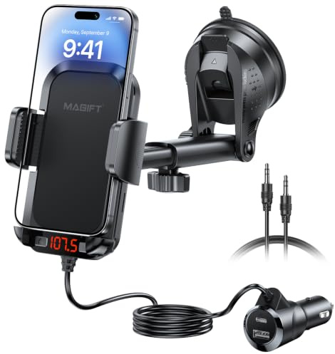 FM Transmitter Auto Bluetooth 5.4, 36W PD-Schnellladen & Handyhalterung | Bluetooth Adapter Auto Zigarettenanzünder, Starkes Mikrofon, HiFi-Bass-Sound, Freisprechanlage, Unterstützt Aux/TF Karte