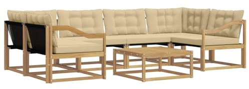 vidaXL Outdoor-Sofagarnitur 7 pcs Weiß und Beige 79 x 79 x 37 cm, Garten, modernes Outdoor-Sofa, gemütliches Möbel, langlebige Lounge, perfekte Terrasse-Sitzgruppe