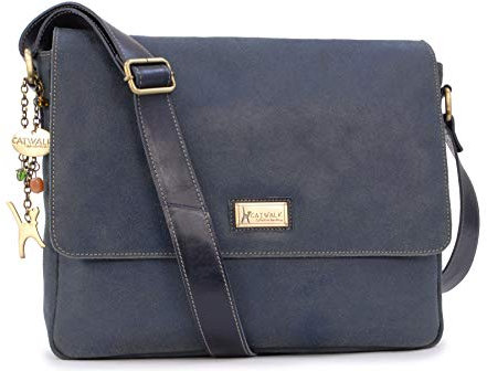 Catwalk Collection Handbags - Leder Laptoptasche 14 15 Zoll - Umhängetasche Messenger Bag Groß - Arbeitstasche für Notizbuch A4 - SABINE - Blau
