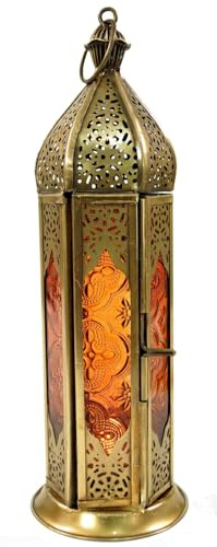 Guru-Shop Lanterne Orientale en Métal/verre au Design Marocain, Lampe à Vent, Orange, Leverre, Couleur : Orange, 23x8x8 cm, Lanternes Orientales