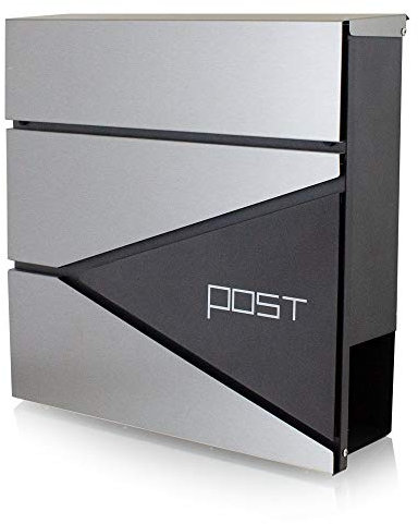 BITUXX® Design Briefkasten Wandbriefkasten Hausbriefkasten Postkasten mit Zeitungsfach Anthrazit Graphit Edelstahl Optik