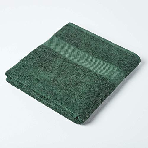HOMESCAPES Drap de Bain en 100% Coton Turc - Ultra Doux et Absorbant - 500 g/m² - Vert foncé - 100 x 150 cm