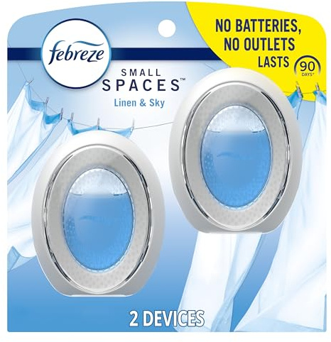 Febreze Bathroom Air Freshener, Odor-Fighting, Plug In Alternative, Air Fresheners for Home and Bathroom and Kitchen, Closet Air Fresheners, Linen & Sky Scent, 2 Count