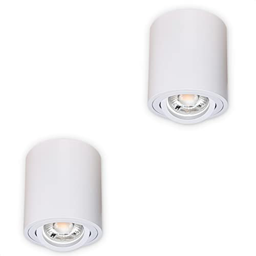 INNOVATE LED Aufbauspot - 35° schwenkbare Aufbauleuchte - kompakter Aufputz Deckenspot - moderner IP20 Aufbaustrahler GU10 Fassung - flaches Downlight excl. Leuchtmittel (2 Stück, Weiß Rund)