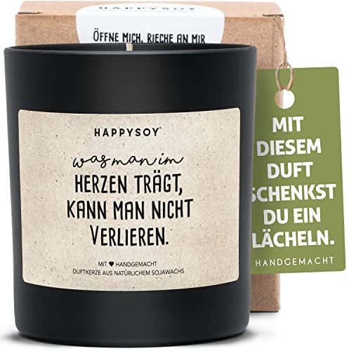 Trauerkerze - Duftkerze im Glas mit Trauerspruch - aus Sojawachs, handgemacht - nachhaltiges persönliches Trauer Geschenk - Was man im Herzen trägt kann man nicht verlieren