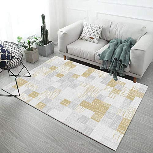 Auslegware Teppichboden Buntes quadratisches Muster weiches und warmes Teppichschlafzimmer Wohnzimmer Designer Teppich Beige Babyzimmer Teppich Junge gelb 60 x 90 cm