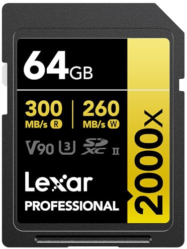 Lexar Professional 2000x 64GB SDXC UHS-II Card, Up To 300MB/s Read, for DSLR, Cinema-Quality Video Cameras (LSD2000064G-BNNNU)