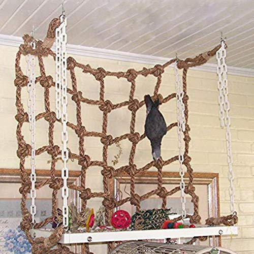 Bontand Papageien-Vogel-kletternetz Baumwolseil Käfig Holz Hanf-Seil-Leiter Toy Play-Gym Hanging Schaukel Net Parrot Perch Hammock Spielzeug Dekor
