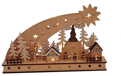 LED Holz Schwibbogen - 45x29 cm - Lichterbogen Motiv Sternschnuppe beleuchtet mit Batterie