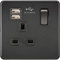 Screwless Single Switched Socket with Dual USB Charger in Matt Black