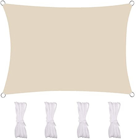 MEEYI Toile Tendue Terrasse 3.6X3.6m D’Ombre Protection Soleil Protection des Rayons UV Tissu ImperméAble RéSistant Aux IntempéRies RéSistance Aux DéChirures pour Terrasses Piscines, Beige-Blanc