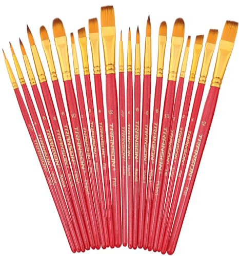 Transon 20pcs Artist Painting Brush Set for Acrylic Watercolor Gouache Hobby Craft Face Rock Painting Hot Pink