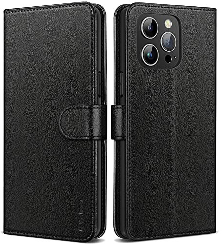Vakoo Hülle für iPhone 13 Pro Max (6,7 Zoll), Premium Leder Klappbar Klapphülle Handyhülle [Kartenfächer] [Standfunktion] [Magnetverschluss] Schutzhülle für iPhone 13 Pro Max, Schwarz