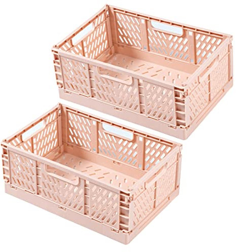 Spesh 2 Stücke Klappboxen Faltbar Aufbewahrungskorb Plastik Klappkisten Kunststoff Stabil Lagerkisten für Kinderzimmer,Küche,Arbeitszimmer (Rosa, 30*20*12cm)