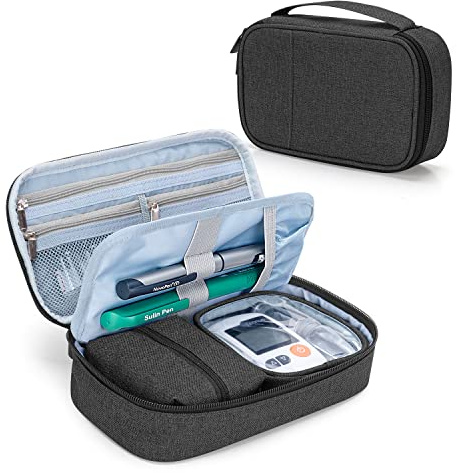 CURMIO Bolsa para Insulina, Estuche Portatil para Diabéticos, Negro | Compartimento Desmontable, Asa de Transporte, para Pluma Insulina/ Medicamentos/ Acc. Diabetes, Sólo Bolsa