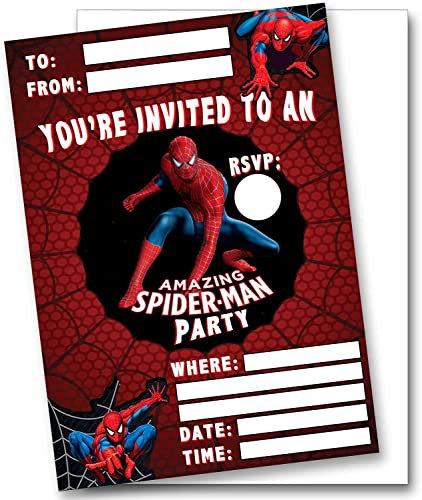 Einladungskarten mit Spiderman-Motiv, mit Umschlägen, 40 Stück