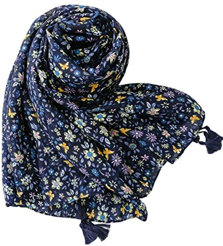 FAIRYGATE XXL Schal Damen Dunkelblauer Schals mit kleinem Blumenmuster Kopfwickel Niedlich Gemustert Stil Großer Tücher Geschenk für Sie 7013