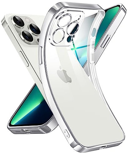 Supdeal Custodia Trasparente per iPhone 13 Pro Max, Mai Gialla con Protezione Fotocamera, Cover Case in Silicone Trasparente Ultra Sottile e Leggera, 6,7, Argento