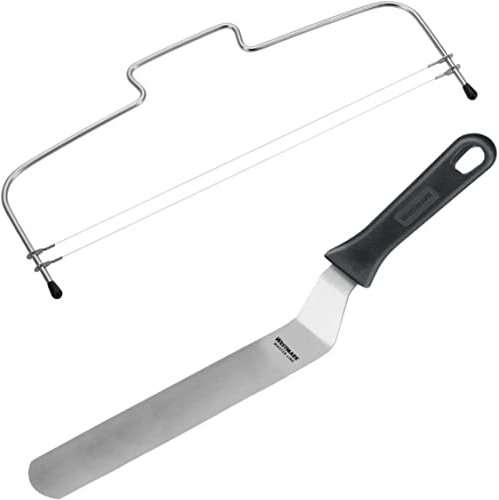 Westmark 1 Tortenbodenteiler mit 2 gezahnten Schneiddrähten + 1 Winkelpalette, 39,5 cm, Rostfreier Edelstahl, Länge: 32 cm, Simplex-Duo, Silber/Schwarz, 716022E9