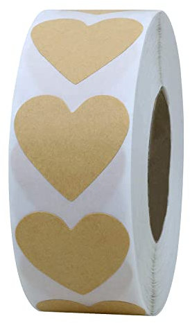 500 Stück Kraftpapier Herzform Aufkleber, 25 mm, selbstklebend, Geschenkanhänger, Aufkleber für Valentinstag, Hochzeit, Geburtstag, Party, Weihnachten, Geschenkverpackung, Bastelarbeiten, Umschläge
