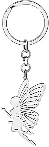 LONYOO Niedliche Elf Schmetterling Fee Schlüsselanhänger Edelstahl Flügel Schmuck Geschenke für Frauen Mädchen Handtasche Autoschlüssel (Versilbert 157)