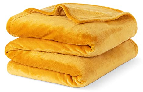LIVIVO Flannel Fleece Blanket- Super Soft Cosy Cuddly Sofa Throw - Perfect For Bed, Sofa, Travel, Picnic & Camping- Single/Double/King (Ochre, Double)