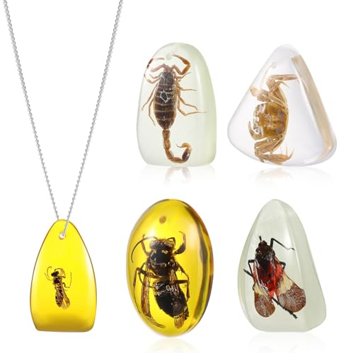 FAVOMOTO 5 Stück Insektenbernsteinanhänger Bernsteinanhänger mit Insekten im Bernstein Anhänger Bernstein-Schmuck mit Insekten Insektenbernstein-Schmuck Halsketten Anhänger Muster Bernstein Insekt