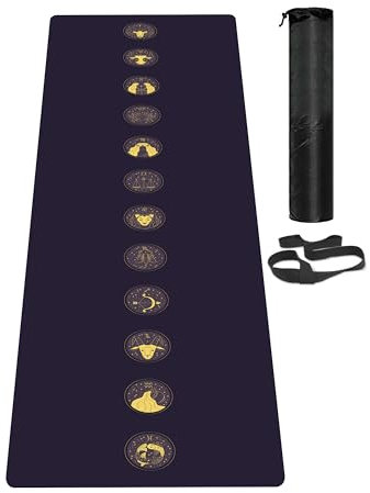 LaiEr Yogamatte, rutschfeste, umweltfreundliche Trainingsmatte mit Tragegurt, dicke Übungs- und Trainingsmatte für Yoga, Pilates und Fitness (183 cm x 61 cm x 6 mm) 12 signs