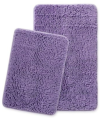 Yeaban Lavendel-Badezimmerteppich-Set, 2-teilig, dicke Chenille-Badematten, saugfähiger und waschbarer Badteppich, rutschfest, Plüsch und weiche Teppiche für Badezimmerboden, Dusche, Waschbecken –