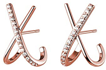 Reffeer Massive 925 Sterling Silber Buchstabe X Manschettenohrringe Piercings für Frauen Ohrringe CZ X Wickelohrringe Huggie Ohrstecker (C-Roségold)