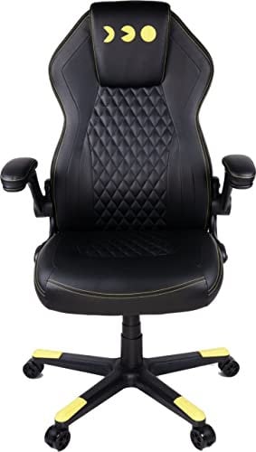 Konix Pac-Man Sedia da ufficio gaming - Inclinazione del sedile 15° - Pelle sintetica liscia - Nero e giallo