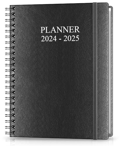 Planer 2023-2024,Wochen- & Monatsplaner läuft von Juli 2023 bis Juni 2024, 22.9x27.9 cm, 12 Monatstaben, Innentasche, flexibler PU-Einband mit Doppeldrahtbindung, Schwarz onthly plus anner 2023-2024