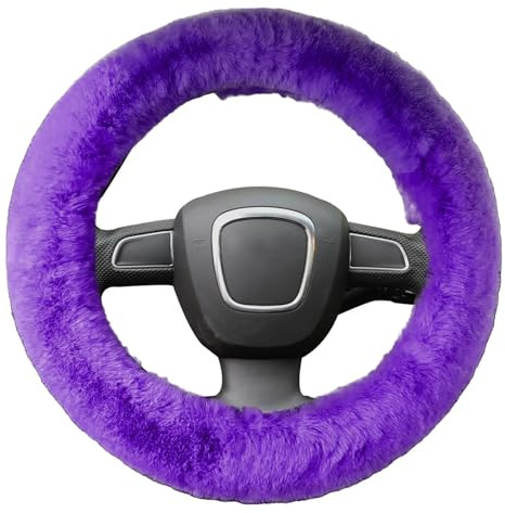 Flauschige Lenkradhülle für Frauen, YUNXNYC Wintermode Wollfell Weich Pelz Lenkradbezüge Fuzzy Warm Plüsch Anti-Rutsch Auto Dekoration Universal Passend für die meisten Autos (Lila)