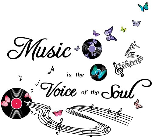 SUPERDANT Musik Wandtattoo Music is the Vioce of The Life Wandsticker Schallplatten Musikpartitur Wandaufkleber Zitate Musiksymbole Worte Vinyl Wandsticker Für Musik Klassenzimmer Studio