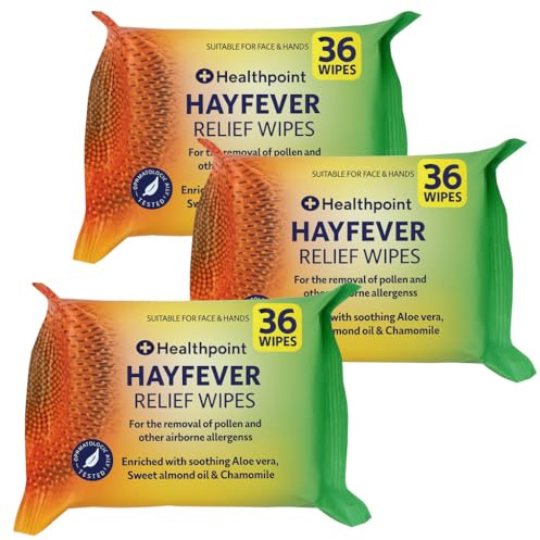 Hayfever Wipes Healthpoint Hay Fever Relief Wipes for Adults & Children 36 Wipes Per Pack (3)