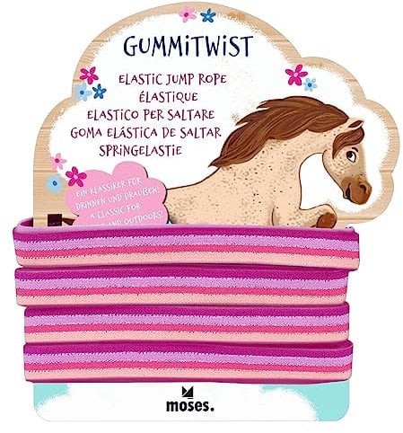 moses. Gummitwist Pferde, Hüpfgummi für Kinder mit Glitzergarn, Kinderspiel für drinnen und draußen, inklusive Hüpfspiel Anleitung