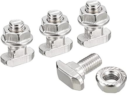 sourcing map M8x16mm T Ranura Inserción Perno y M8 Hexagonal Brida Tuerca Juego, 10 Juegos Martillo Cabeza T-Perno T Forma Perno Tornillo Deslizante para 40 Serie Aluminio Perfil