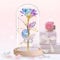 BOLEi Galaxie Rose für Mama,Rose im Glas mit LED Licht für Frauen, Ewige Galaxy Rose mit Holzsockel,Festival Überraschung Ewige Rose für Frauen Mama Freundin Oma(EIN Bündel Bunte Galaxy Rose)