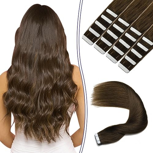 Sindra Tape Extensions Echthaar human Hair Braun 20pcs 50g 50cm Invisible Tape in Extensions Echthaar Remy Seidig Gerade Skin Weft T#4 20 Zoll