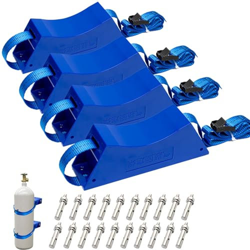 4Pcs Cylinder Wall Mounted Bracket Propane Tank Holder Gas Cylinder Holder with SUS 304 Screws & 59 Inch Straps Supported 4-12,Blue