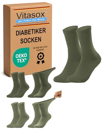 Vitasox Herren Diabetikersocken ohne Gummi & ohne Naht, 4 | 6 | 8 | 10 Paar