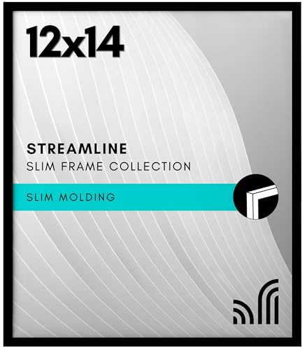 Americanflat 12x14 Picture Frame with Polished Plexiglass - Streamline Collection - Thin Border Picture Frame for Wall Display - Hanging Hardware Included - Black