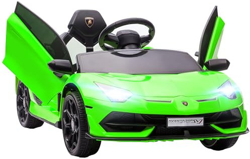 HOMCOM Lamborghini Aventador Licensed Kids' Electric Ride-on with Remote Control, 12V Powered Electric Car for Kids with Butterfly Doors, Auxiliary wheels, Music, Horn, Suspension - Green