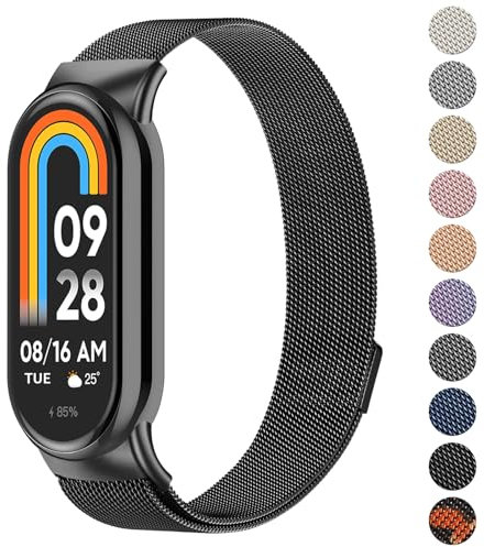 Oumida für Xiaomi Mi Smart Band 8 Armband Herren Damen, Metall Armbänder Edelstahl Mesh Uhrenarmband Magnetisch Verstellbar Sport Ersatzarmband für Xiaomi Mi Band 8 Ersatzbänder, Schwarz