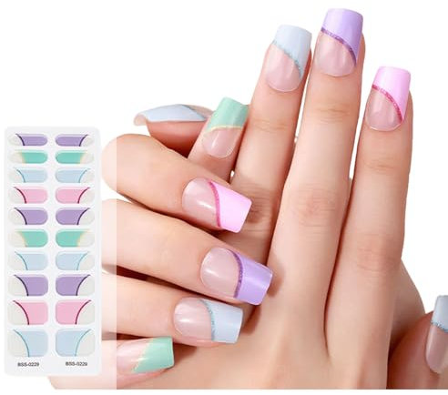 20 Pcs Long Nail Polish Strips Long Lasting Semi Cured Nail Stickers With Soft Glossy Gel Finish For Beginner Women Girl Semi Cured Gel Nail Strips With Uv Lamp French Tip Semi Cured Gel Nail Strips